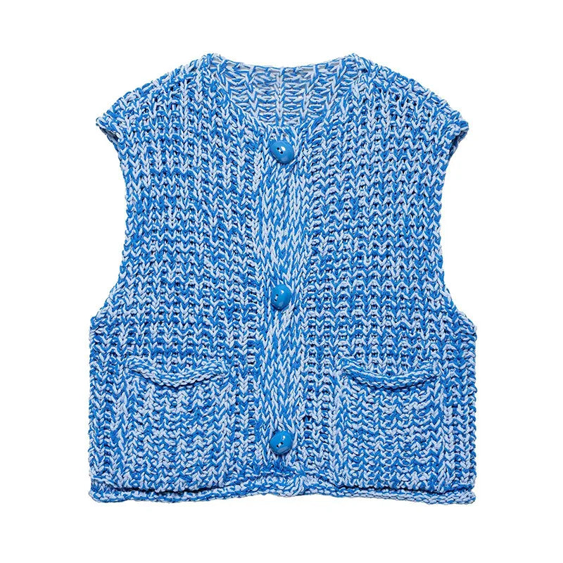 Aiertu  -  Elegant Spiral Knitting Vest For Women 2025 Chic O-neck Single Breasted Sweater Tank Spring Summer Vacation Party Lady Chic Tops Aiertu