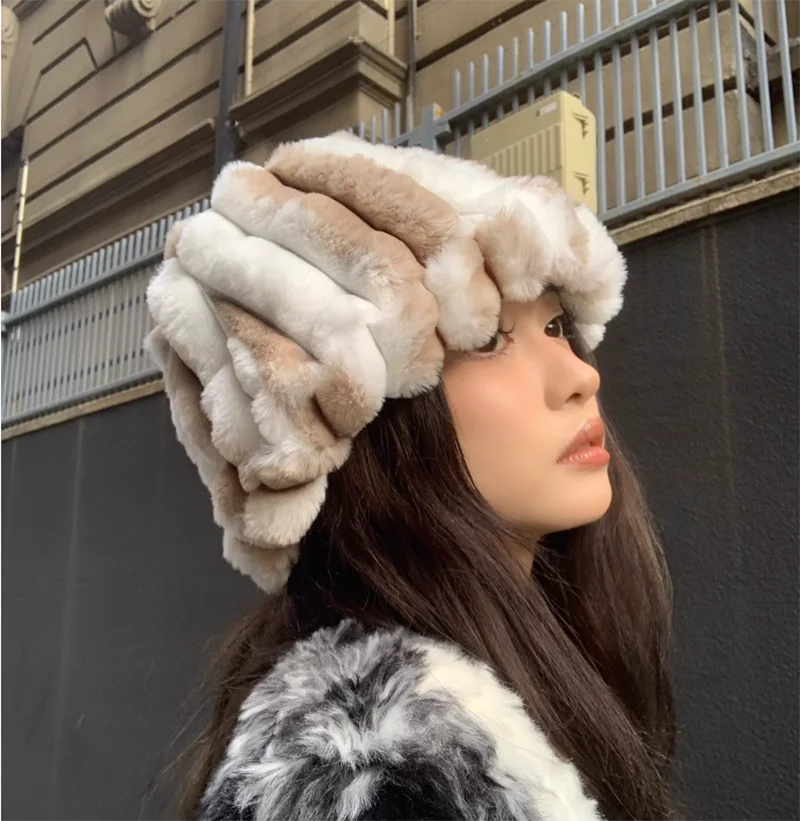 Aiertu  -  Autumn/Winter New Mixed Color Plush Lampholder Fisherman Hat Women's Korean Designer Wide Plush Bucket Hat Aiertu