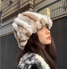 Aiertu  -  Autumn/Winter New Mixed Color Plush Lampholder Fisherman Hat Women's Korean Designer Wide Plush Bucket Hat Aiertu