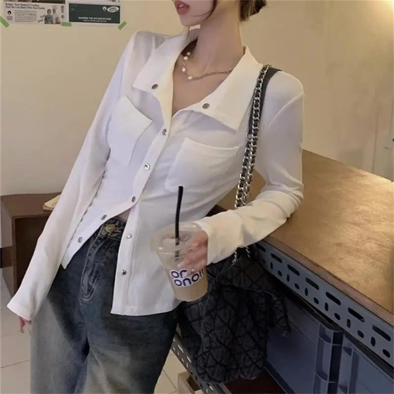 Aiertu Women T-shirt Spring Autumn Clothes Ribbed Knitted Long Sleeve Short Tops Zipper Design Tee Sexy Female Slim Tops Aiertu
