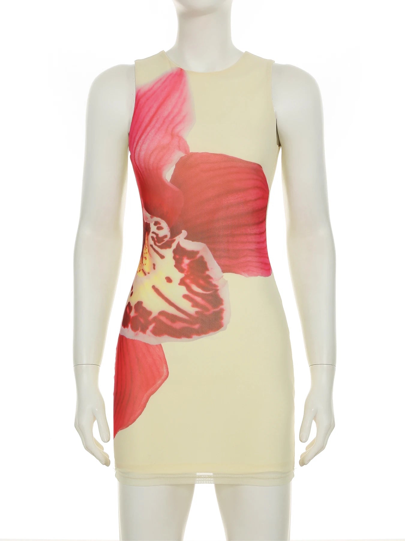 Aiertu  Holiday Floral Bodycon Dress Beach Style Sexy Slim O-Neck Sleeveless Mini Dresses For Women 2025 Summer Fashion Lady Aiertu