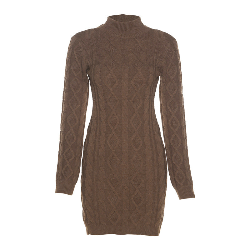Aiertu - Long Sleeve Round Neck Slim Knitted Dress Aiertu