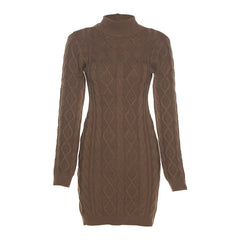 Aiertu - Long Sleeve Round Neck Slim Knitted Dress Aiertu