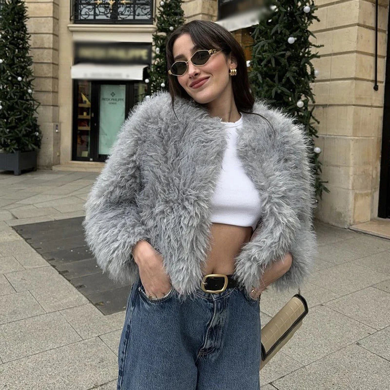 PICSGIRL  -  layered look inspo Faux Fur Jackets Women Casual Loose Warm Soft Cardigan Coats Female Winter Fashion Solid Long Sleeves Outwears Lady Aiertu