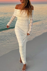 Aiertu  -Elegant Patchwork Backless Off Shoulder Long Dresses aiertu