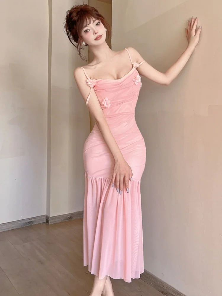 Aiertu  -  Sexy Spaghetti Strap Womens Dresses French Elegant Swinging Collar Birthday Party Midi Dress Female Slim Waist Vestidos Mujer Aiertu