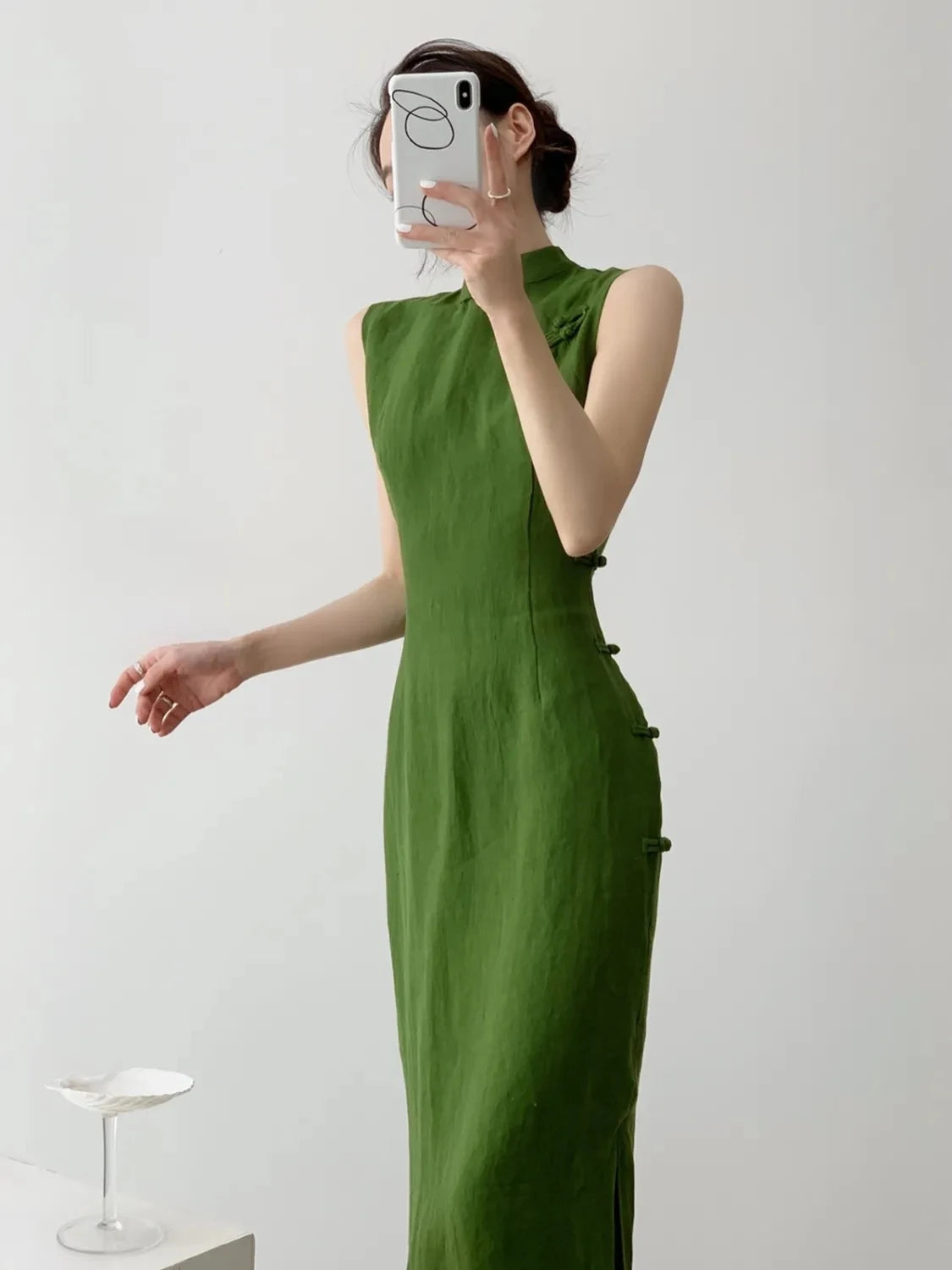 Aiertu  -   vintage natural literature art dress chinese style daily improved leisure qipao sexy sleeveless waist cinching slit qipao Aiertu