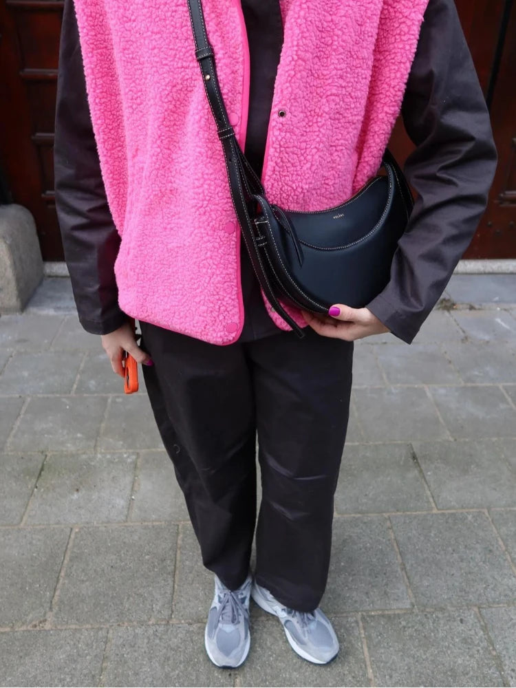 Aiertu  -  Solid Color Sleeveless Single Breasted Lamb Wool Jacket Women Loose V Neck Pocket Vest Coat Autumn Fashion High Street Outerwear Aiertu