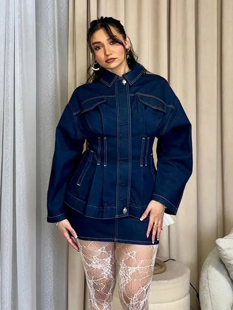 Aiertu  -  Retro Slim Waist Jeans Jacket Women Loose Button Long Sleeves Washed Denim Jackets Tops 2025 Spring Casual Lady New In Outerwear Aiertu