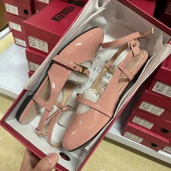 Aiertu  -  French Round Head One-Line Buckle Flat Shoes Women'S Gentle Style Ballet Shoes Back Empty Toe Sandals Aiertu