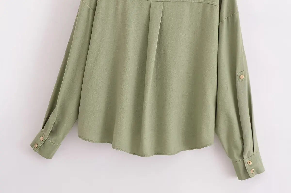 Aiertu  -  Linen Blended Twist Lapel Long Sleeve Casual Shirt Women's New Fashion Versatile Niche Design Top Aiertu