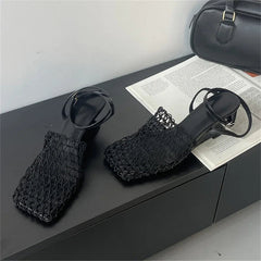 Aiertu  -  Street Style Breathable Holes Mesh Square Toe Woman Pumps Fashion Buckle Strap High Heels Mules Summer Shoes Aiertu