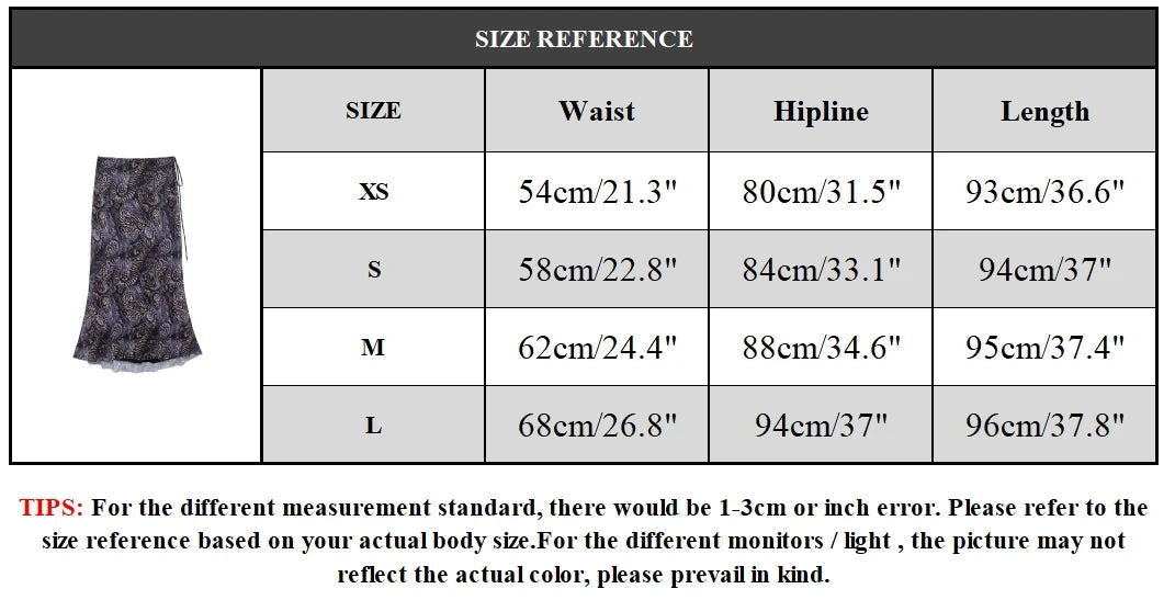 Aiertu  -  Women Fashion Tulle Printed Pleated Side Lace Up Midi Skirt Vintage Mid Waist Female Chic Lady Skirts Aiertu