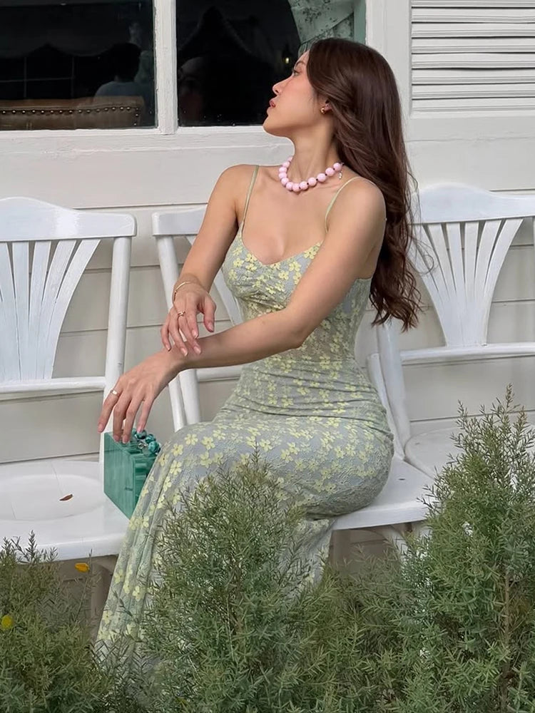 Aiertu  -  Elegant Dress Women Jacquard Sleeveless Flower Backless Fashion Low-Neck See Through Vacation Birthday Party Vestidos Aiertu