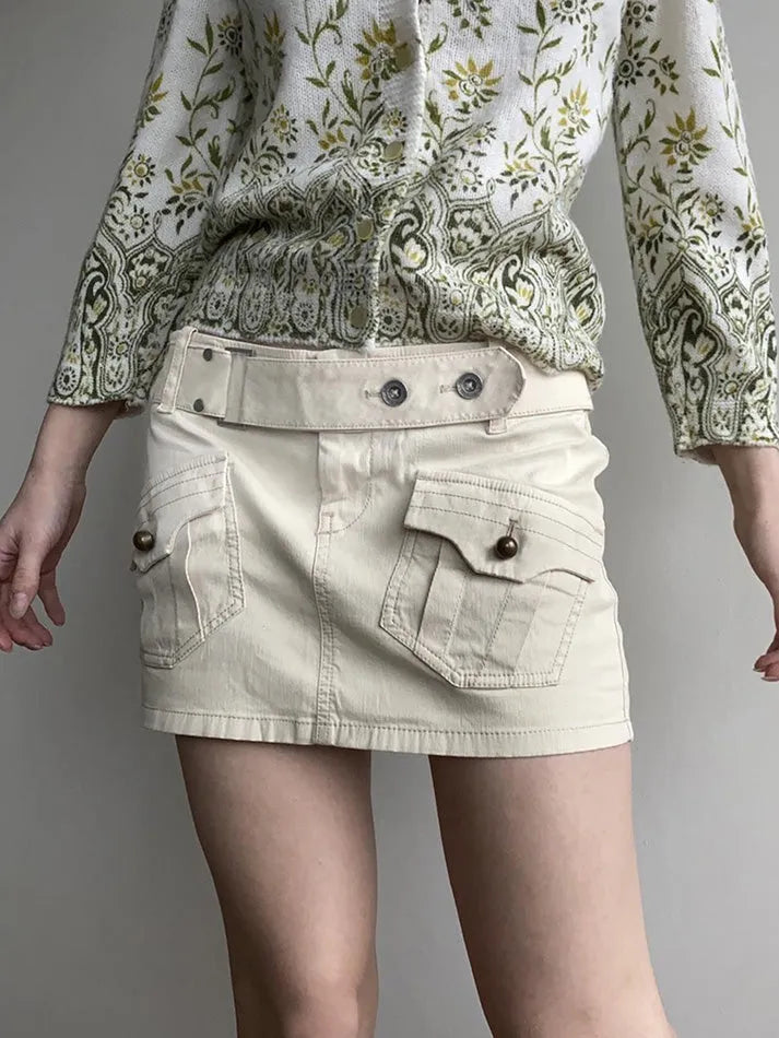 Aiertu  -  Vintage Belted Pocket Cargo Mini Skirt Aiertu