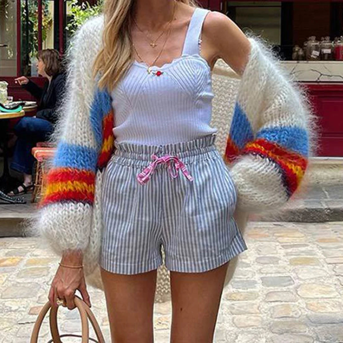 Aiertu     -  Fall Outfits 2026 Color Patchwork Knitted Cardigan Women Long Sleeve Open Stitching Casual Sweater Outerwear Autumn Fashion Loose Jumpers 2026 New Aiertu
