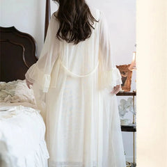 Aiertu  -  Sexy Womens Nightdress Lace Princess Nightgowns Slip Vintage Lady Women 2 Pcs Robe Set Autumn Pajama Sleepwear Bathrobe Home Set Aiertu