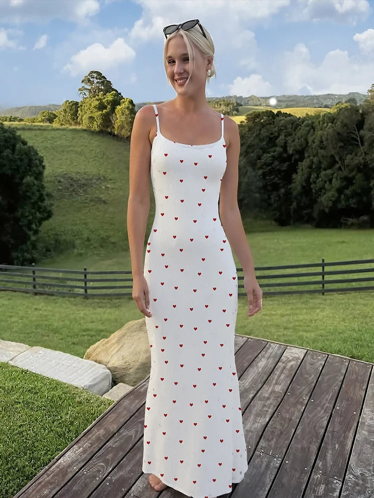 Aiertu  -  Elegant Heart Print Ribbed Maxi Dress Women Summer Y2K Trend Square Collar Backless Robe Daily Casual Fashion Outfits Aiertu