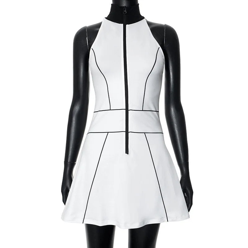 Aiertu  -  Turn-Down Collar Round Neck Sleeveless Striped Mini Dress Chic Flirtation Streetwear Trendsetter Vestidos Aiertu