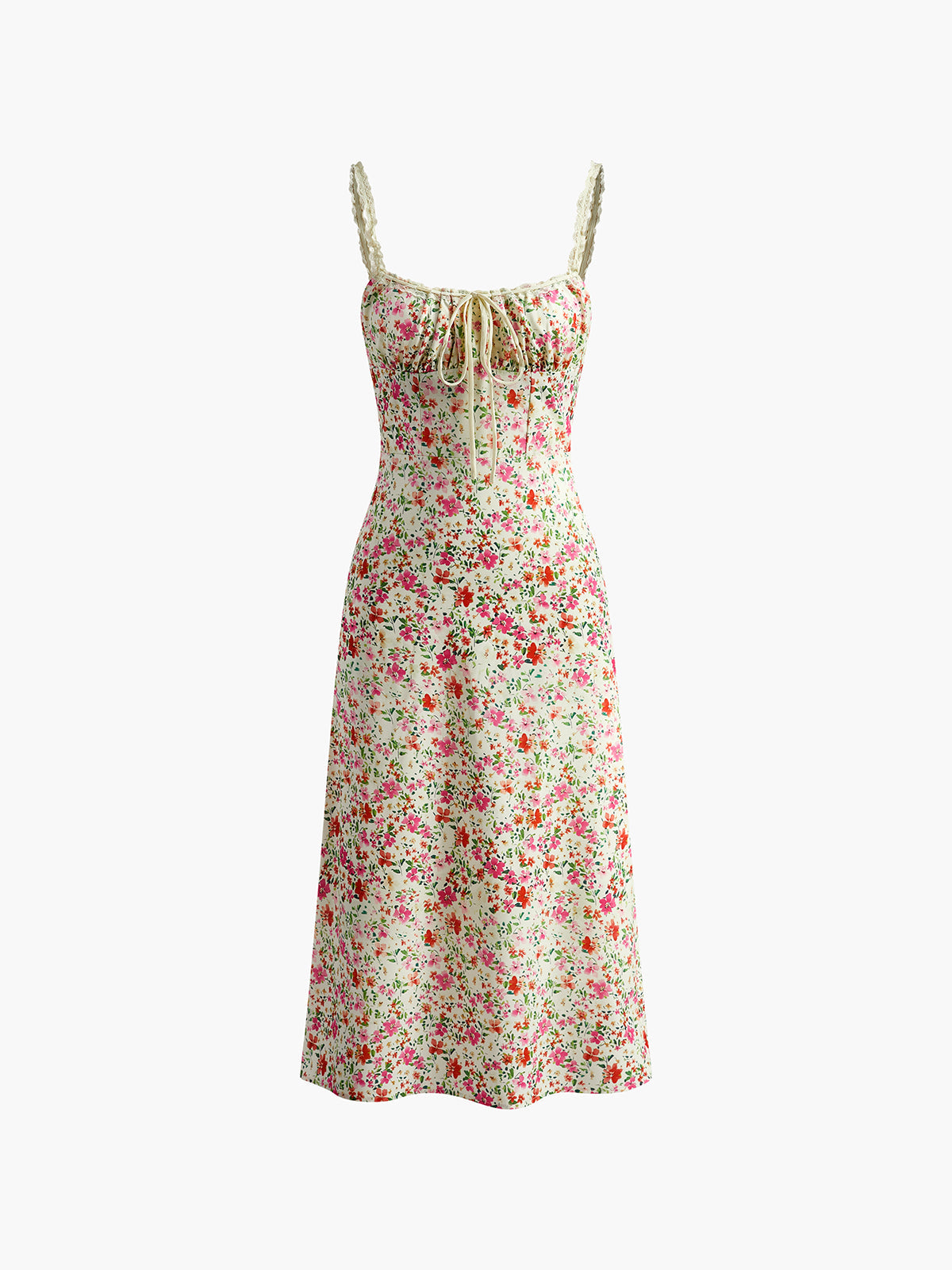 Aiertu  Floral Print Trim Cami Midi Dress shopify