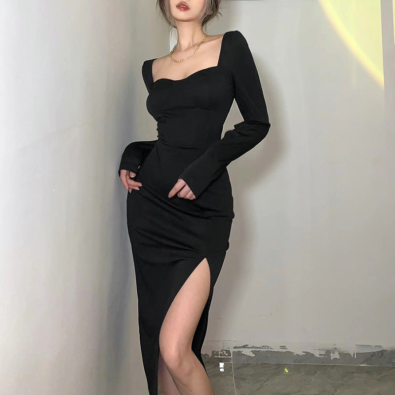 Aiertu - Long Sleeve Black Maxi Dress Aiertu