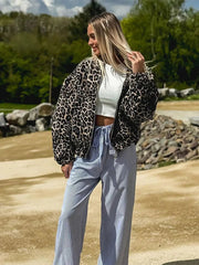 Aiertu  -  Chic Leopard Printed Pattern Lamb Wool Coat 2026 Autumn Winter Fashion Warm Outerwear Female New O Neck Zipper Loose Jackets Aiertu
