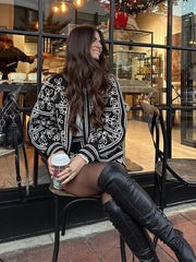 Aiertu  -  Casual Printed Jacket Shorts Set Women O-neck Long Sleeve Cardigan High Waist Shorts Suit Female Autumn Lady High Street Outfit Aiertu
