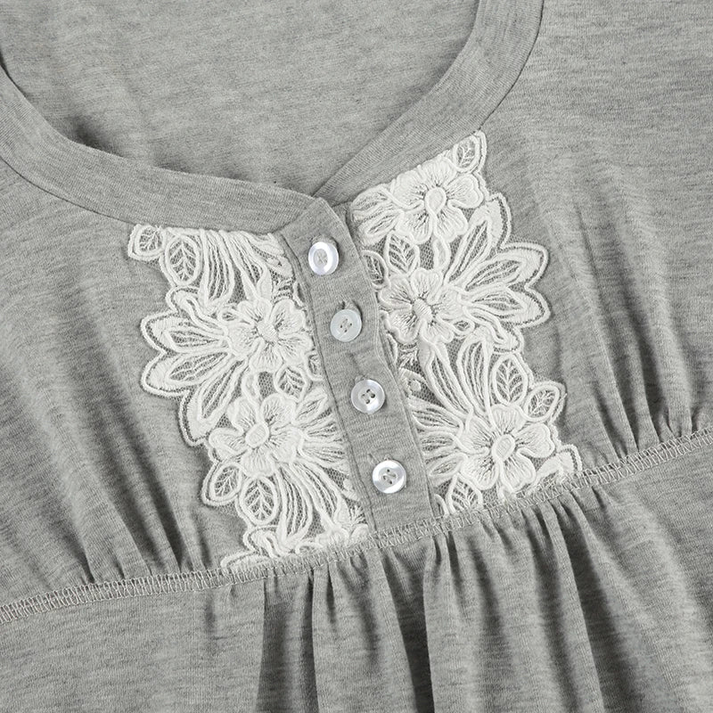 Aiertu  Cute Lace Trim Slim Simple T-Shirts Summer Sweet Basic All-Match Fashion Trendy Japanese Women’s Clothes Aiertu