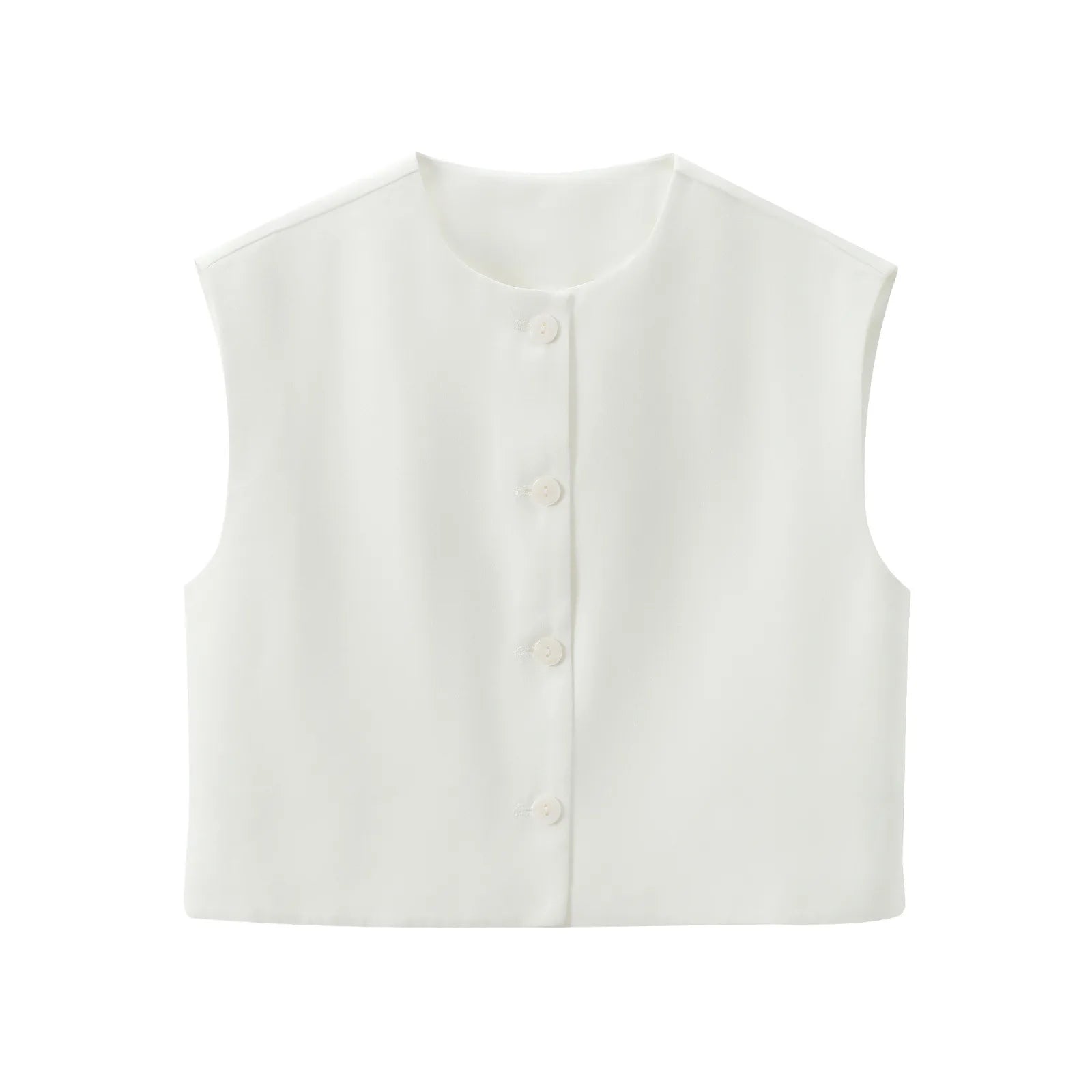 Aiertu  -  Summer Solid Color Tank Tops Women 2026 New O Neck Sleeveless Cropped Tops Elegant Fashion Single Breasted Vest Tops Clothing Aiertu