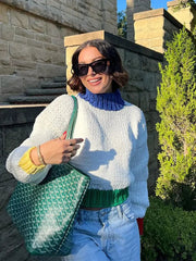 Aiertu  - Casual Knitted Contrast Colorful Pullover 2026 Women Elegant Stand Collar Long Sleeves Sweater Autumn Lady High Streetwear Aiertu