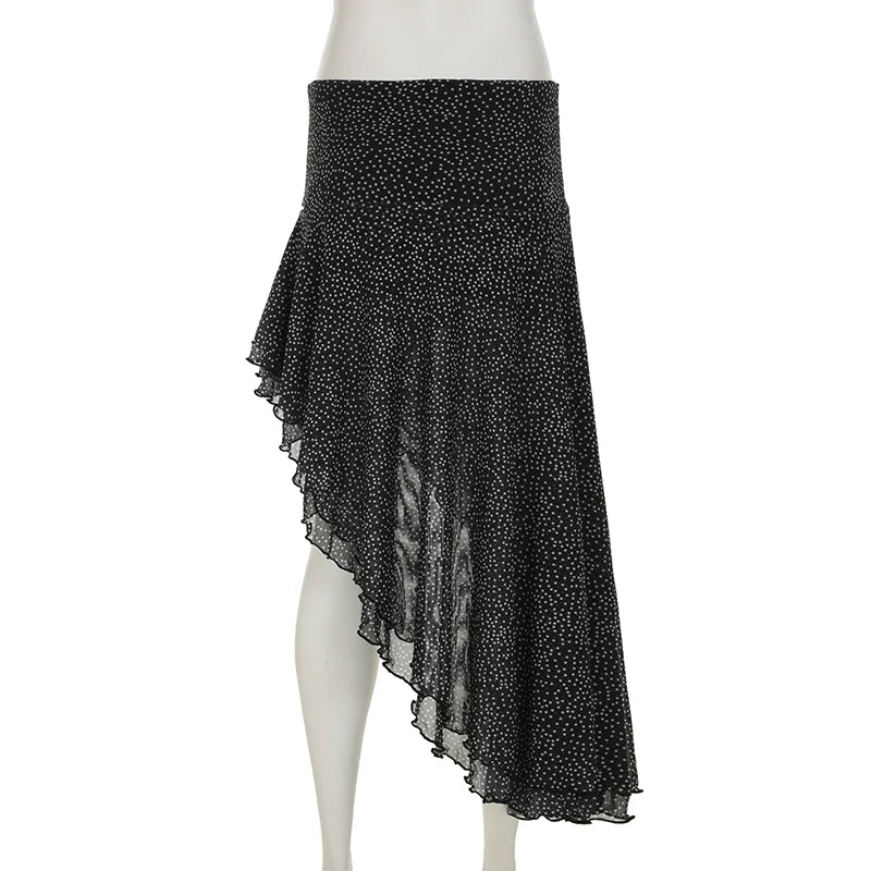 Aiertu  -  Vintage Polka Dot Print Midi Skirt Elegant Retro Low Rise Loose Irregular Skirts for Women Y2k Aesthetic Clothing Summer Aiertu
