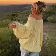 Aiertu  -  Women's Hand-knitted Twist Sweater Pullover Loose Fashion Versatile Long Sleeve Knitted Top Solid Color Autumn Winter New Aiertu