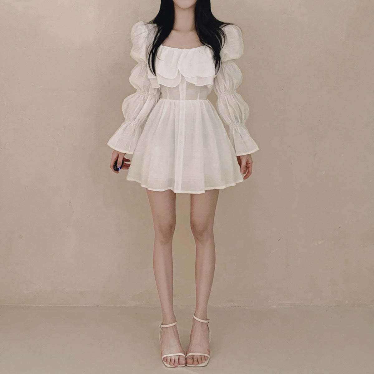 Aiertu - Aesthetic Ruffled Square Neck Mini Dress Aiertu