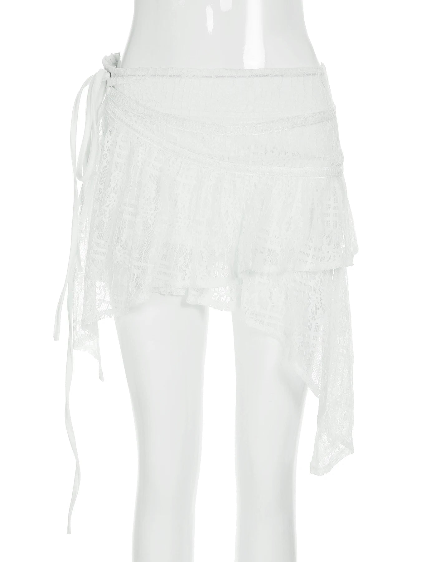 Aiertu  -  Holiday Bandage Lace Asymmetrical Skirts Beach Style See Through Slim Mid-Waisted  Mini Skirts Women 2025 Summer Fashion Aiertu