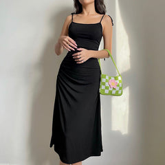 Aiertu - Black Sexy Big Halter Strap Dress Aiertu