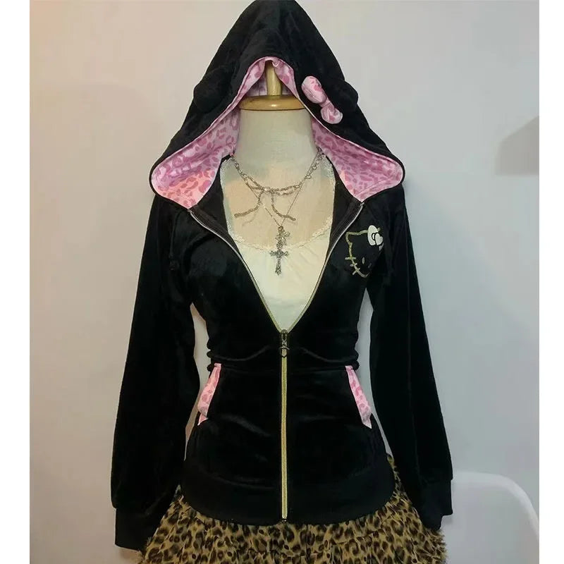Aiertu  -  Streetwear American Harajuku Hoodie Y2K Women Hip Hop Fashion Plush Patchwork Zipper Hoodie Gothic Fashion Sportswear Sweatshirt Aiertu