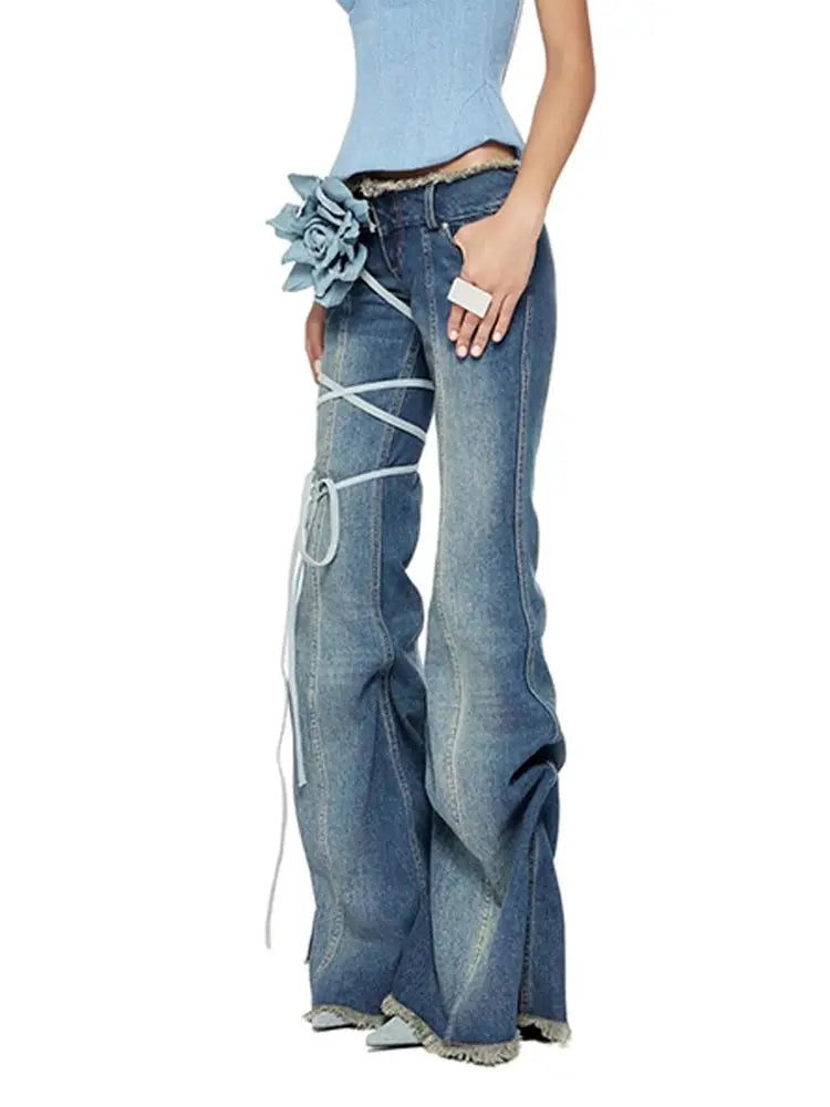 Aiertu  -  Vintage Blue Y2k Jeans Women High Street Wide Leg Denim Trousers Harajuku Retro Fashion Casual Hotweeet Jeans Aesthetic Aiertu
