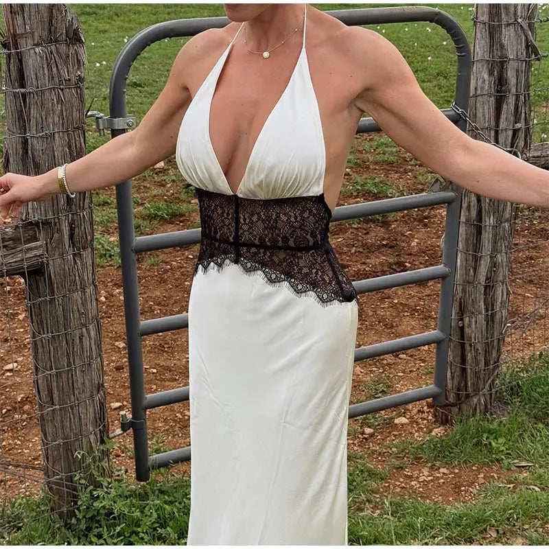 Aiertu  -  Fashion Sequin Halter Spliced Women dress V-neck  Backless Pleated Slim Fishtail Dresses 2026 Summer Beach Party Lady Robe Aiertu