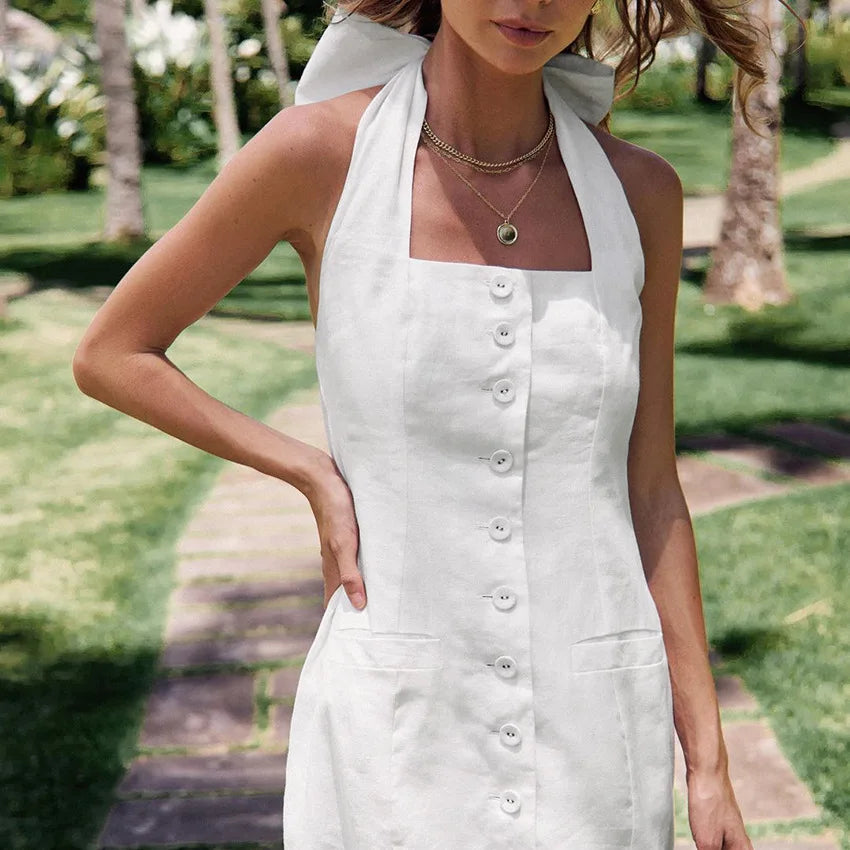 Aiertu  -  Sleeveless Dresses A-Line ELegant Long White Dress Women Robes Beach Sundress Travel Vestidos Aiertu