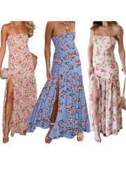 Aiertu  -   Women Off Shoulder Ruffle Dress Elegant Floral Print High Low Hem Maxi Dress for Wedding Party Prom Evening Gown Beach Aiertu