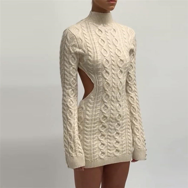 Aiertu - Long Sleeve Round Neck Slim Knitted Dress Aiertu