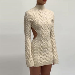 Aiertu - Long Sleeve Round Neck Slim Knitted Dress Aiertu