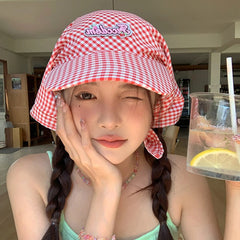 Aiertu  -  Sweet Cool Lattice Headscarf Hats Women Girl Summer Sun Protection Baseball Caps Adjustable Foldable Beach Hat Portable Sun Hat Aiertu