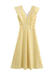 Aiertu  -  Ladies V Neck Plaid Print Maxi Summer Dress Women Fly Sleeve High Waist Big Hem Slim Long Dresses Holiday Vestidos Robe Female Aiertu