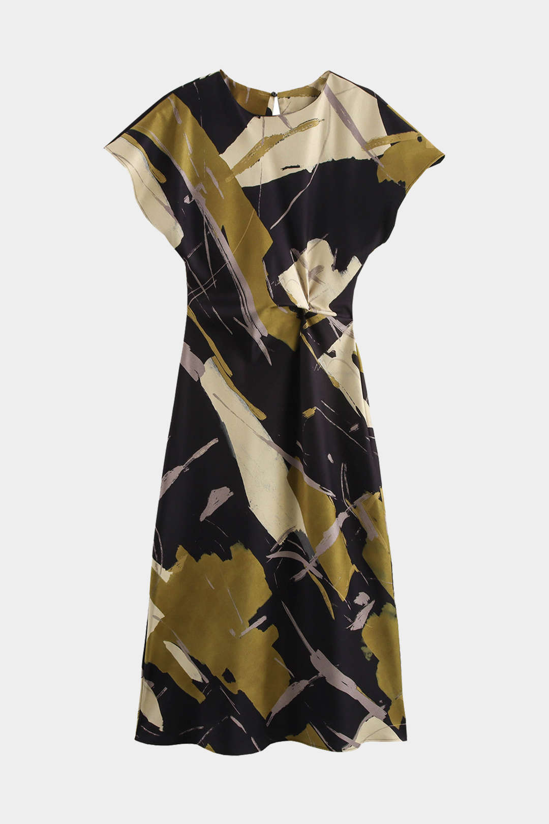Aiertu  Tie Dye Ruched Cut Out Button Twist Knot Midi Dress Aiertu