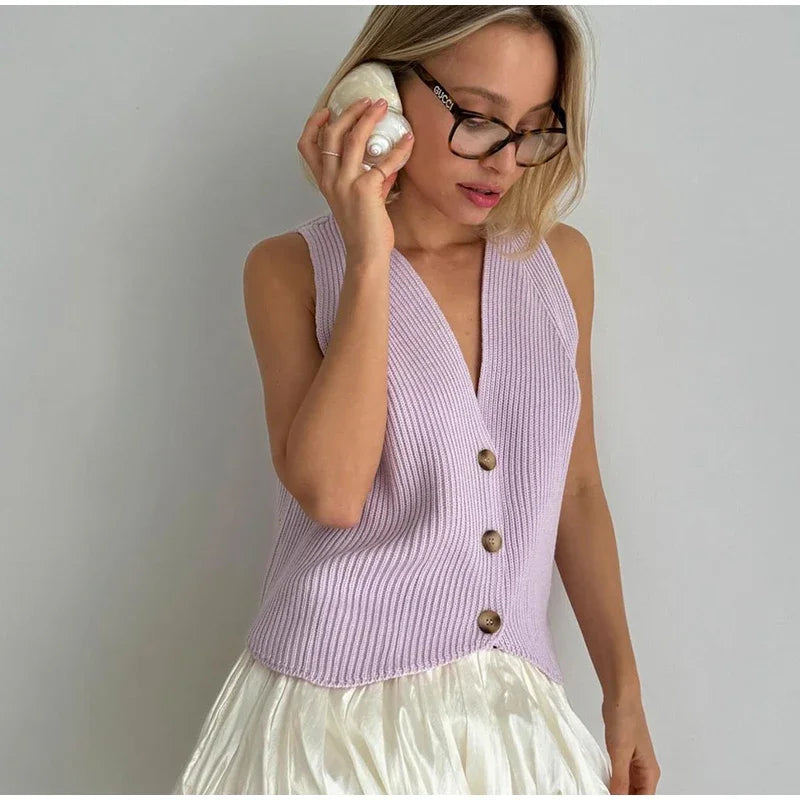 Aiertu  -  Casual Knit Crochet Vest Women Loose V-neck Single Breasted Sleeveless Waistcoat 2026 Autumn New Lady All Match Top Streetwear Aiertu