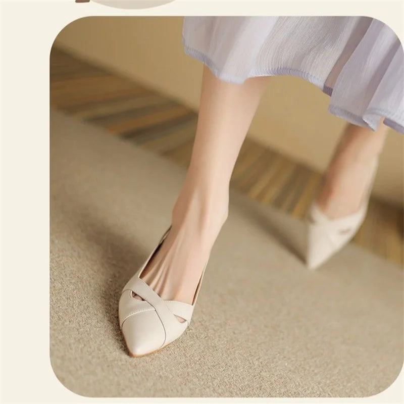 Aiertu  -  New Summer Fashion Comfortable Casual Wear-resistant Shallow Mouth Pointed Toe Toe Hollow Back High Heels Sheepskin Sandals Aiertu