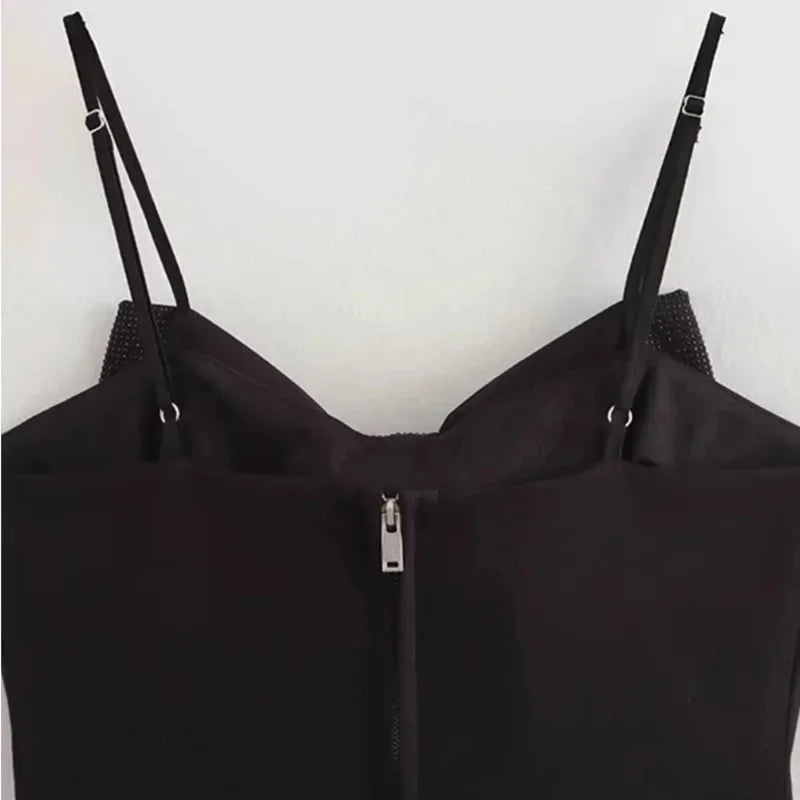 Aiertu  -  Fashion Sequined Bow Women Sling Tops Sexy Sleeveless Backless Pleated Zippers Vest 2025 Spring Lady Street Slim Waistcoat Top Aiertu