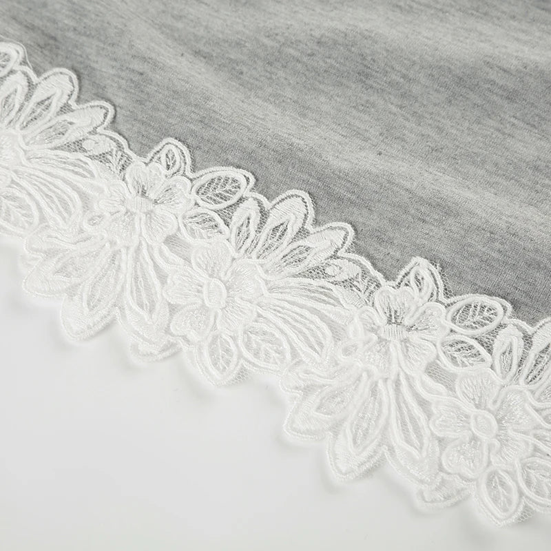 Aiertu  Cute Lace Trim Slim Simple T-Shirts Summer Sweet Basic All-Match Fashion Trendy Japanese Women’s Clothes Aiertu