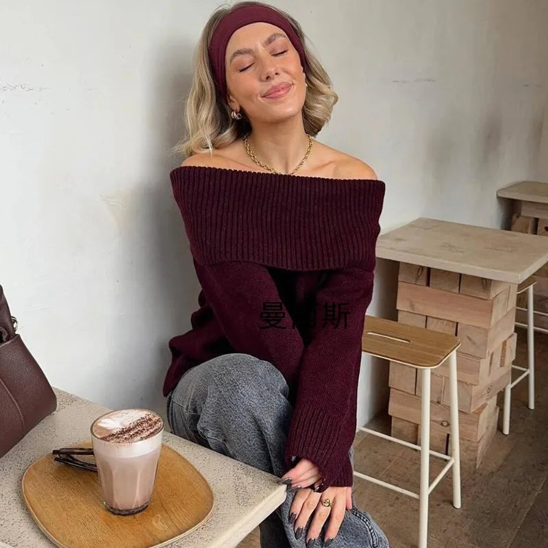 Aiertu  -  party look snspos Women's Fall Sweater Fashion Loose Casual Solid Pullover Sexy One Shoulder Sweater Streetwear Pullover Office Lady Aiertu